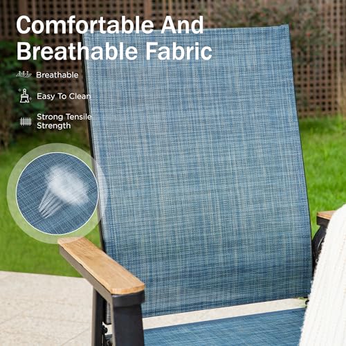 PHI VILLA 9 PCS Patio Dining Set, Aluminum Outdoor Furniture, Patio Table and Chairs for 8, Lightweight Stackable Chairs with Breathable Fabric and Large Square Metal Table for Garden Yard Deck, Blue