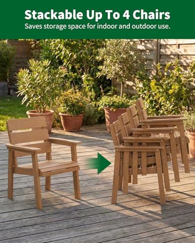 Kibaso 7-Piece Outdoor Dining Set, All-Weather HIPS Patio Table & Chairs for 6, Outdoor Furniture with Umbrella Hole, Ideal for Garden, Poolside, Backyard, Deck, Teak