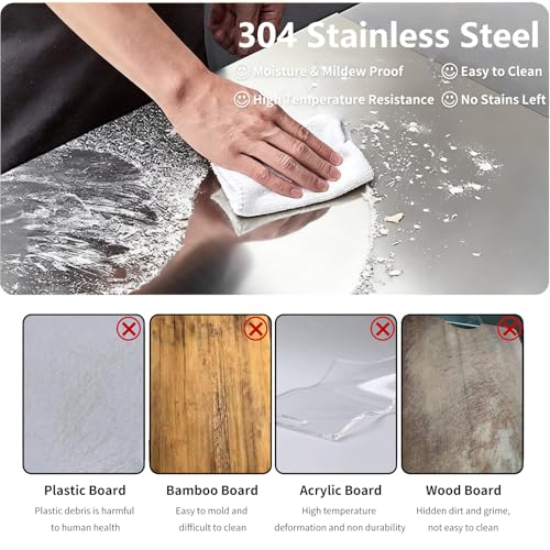 Large Stainless Steel Cutting Boards for Kitchen, Chopping Boards with Grey Non-slip Mat, Cutting Board with Counter Lip for Meat, Fruits, Vegetables, Bread,Dough(15.75" × 11.81")