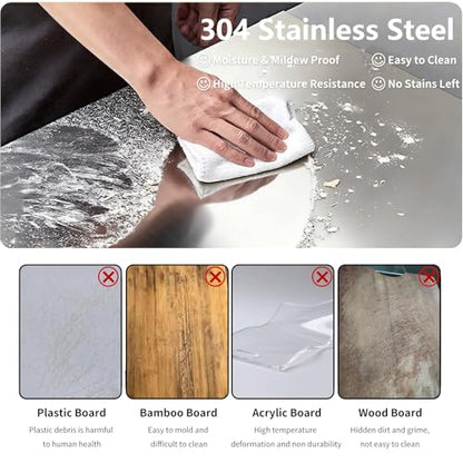 Large Stainless Steel Cutting Boards for Kitchen, Chopping Boards with Grey Non-slip Mat, Cutting Board with Counter Lip for Meat, Fruits, Vegetables, Bread,Dough(15.75" × 11.81")