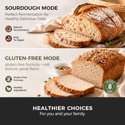 Davivy 3LB Large Family Bread Maker Machine, 20-in-1 Automatic Bread Machine with Ceramic Pan & Auto Fruit Nut Dispenser, Quiet Motor, Dual Heaters, 15H Delay Timer, Stainless Steel