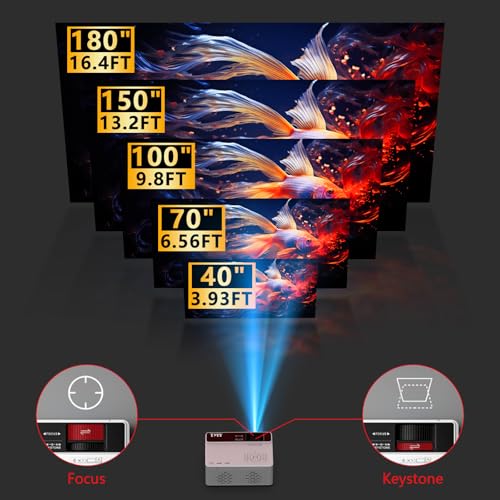TMY 1080P Full HD Portable Mini Projector, Bluetooth Movie Projector, Compatible with TV Stick/Smartphone/PC/Game Console/HDMI/USB, Indoor & Outdoor Use, Built in Netflix app