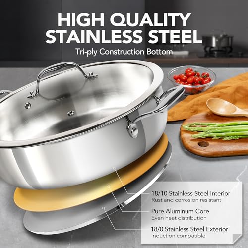 MICHELANGELO 12 Inch Stainless Steel Pan with Lid - Large Saute Pan with Lid, Deep Frying Pan Dishwasher & Oven-Safe, All Cooktops Compatible, 6 Quart