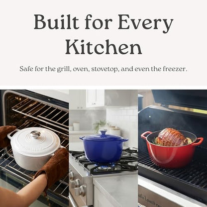 ROSSALLINI Signature Enameled Cast Iron Dutch Oven, Non-Stick Serving Pot with Tight Fitting Lid for Perfect Roasting, Baking, Sauteing, and Bread Making | 2Q (1.9L) - Red