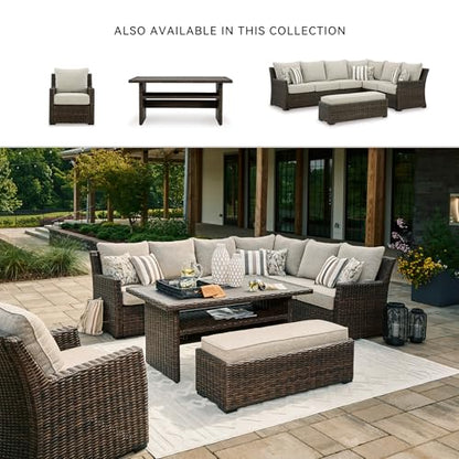 Signature Design by Ashley Brook Ranch Outdoor Sectional, All‑Weather Resin Wicker Patio Furniture With High‑Performance Cushions, Durable Aluminum Frame, Neutral