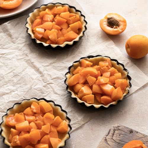 Urxirha 6 Pack Mini Fluted Tart Pans 4 Inch with Removable Bottom, Nonstick Quiche Pan with Silicone Basting Pastry Brush for Baking Treats, Pie, Quiches, Tartlets