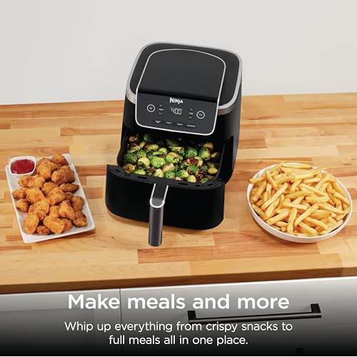 Ninja Air Fryer with Air Crisp | 5 QT Capacity fits up to 4lbs of Fries | 4-in-1 Pro Air Fry, Roast, Reheat, Dehydrate | 400°F Max Temp | 1750 Watts | W/Nonstick Basket & Crisper Plate | Grey | AF141