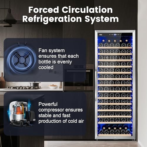 Velivi 24" Single-Zone Wine Cooler 154-Bottles, Low Noise Fast Cooling, Tall Freestanding/Built-in Fridge Large Capacity for Wine Collection