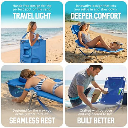 Ostrich the Original Chaise 72 x 22 Inch Lounge Portable Reclining Lounger, Outdoor Patio, Beach, Lawn, Camping, or Pool Tanning Chair, Ocean Blue