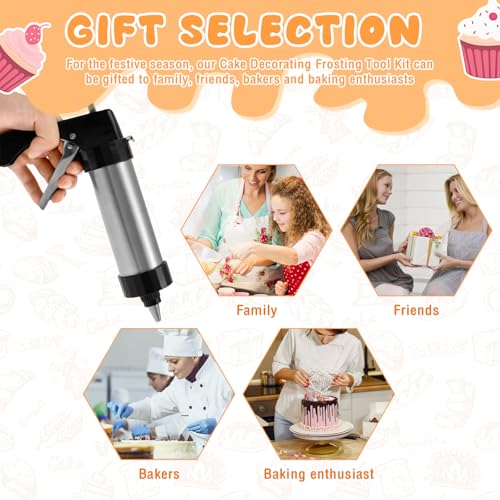 Churro Maker Machine - Stainless Steel Churros Gun Kit, 3-In-1 Multifunctional Cookie Press Gun with Piping Bag, 8 Piping Nozzles and 16 Cookie Discs for Making Churro, Cookie and Cake DIY