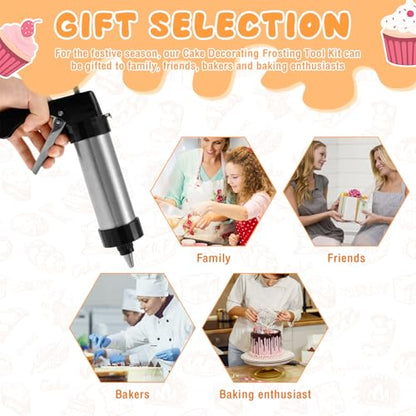 Churro Maker Machine - Stainless Steel Churros Gun Kit, 3-In-1 Multifunctional Cookie Press Gun with Piping Bag, 8 Piping Nozzles and 16 Cookie Discs for Making Churro, Cookie and Cake DIY