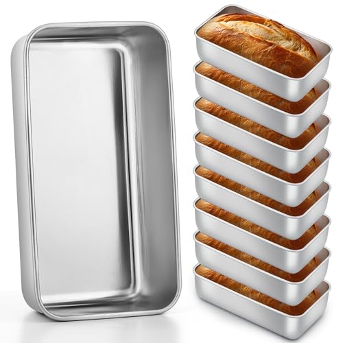 E-far 8 Pack Stainless Steel Loaf Pans, 9x5 Inch Bread Bread Pans, Metal Bakeware for Baking Bread Cake Meatloaf Brownies, Healthy & Non Toxic, Easy Release & Dishwasher Safe