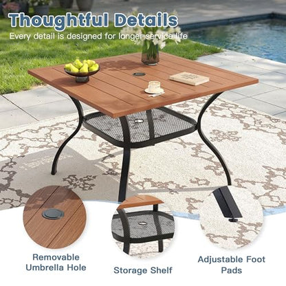 DIFY 5 Piece Patio Dining Set, 38" Square Table & Wicker Chairs, Walnut