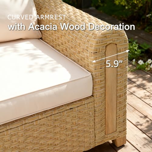 SUNSITT 6-Piece Patio Wicker Modular Sectional Set with Acacia Wood Accents