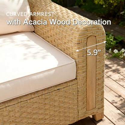 SUNSITT 6-Piece Patio Wicker Modular Sectional Set with Acacia Wood Accents