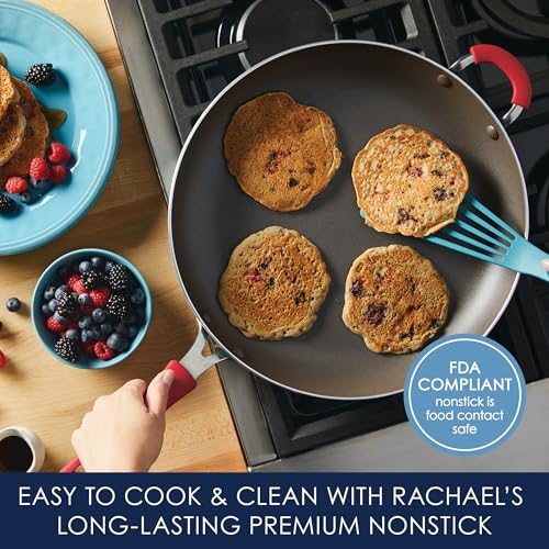 Rachael Ray Cook + Create Nonstick Frying Pan/Skillet with Helper Handle, 14 Inch - Red