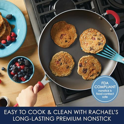 Rachael Ray Cook + Create Nonstick Frying Pan/Skillet with Helper Handle, 14 Inch - Red