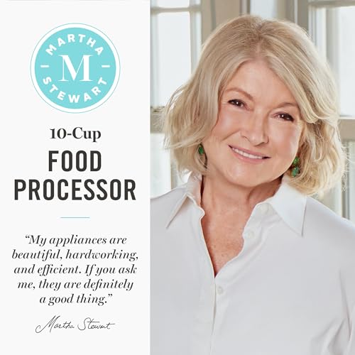 Martha Stewart Food Processor, 10-Cup Electric Chopper for Slicing, Shredding, Mincing and Puree, BPA-Free Twist & Lock Bowl, 3 Multipurpose Blades, Variable Speed Dial, Wide Feed Chute, Indigo Blue