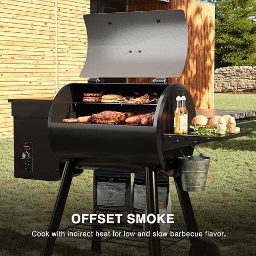 Wood Pellet Grill, 440 SQ. IN Cook Area Pellet Smoker Grill, 12LBS Hopper Pellets Grill, 500℉ Max Temperature&Auto Feed, 8 in 1 BBQ Grill Outdoor with Side Table, Grease Bucket