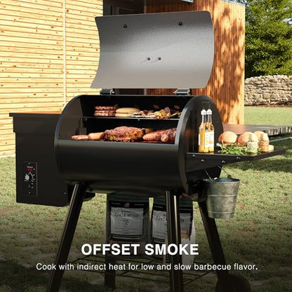 Wood Pellet Grill, 440 SQ. IN Cook Area Pellet Smoker Grill, 12LBS Hopper Pellets Grill, 500℉ Max Temperature&Auto Feed, 8 in 1 BBQ Grill Outdoor with Side Table, Grease Bucket