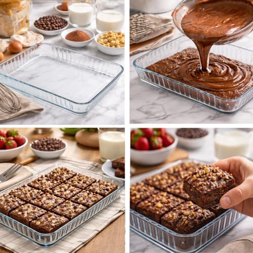 Ums 4-Qt (16" x 11" x 2") Glass Baking Dishes for Oven, Glass Oven Pan & Tray Bakeware, Borosilicate Glass Casserole Dish Cookware, Microwave & Oven-Safe Clear Bakeware