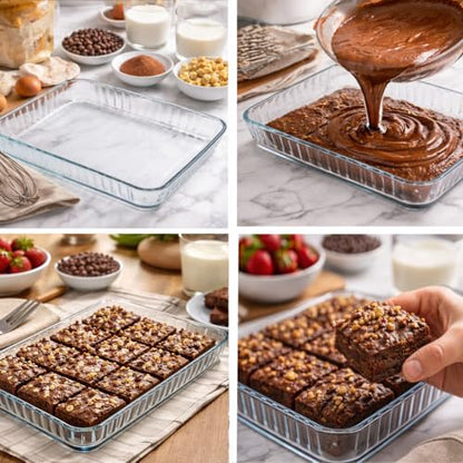 Ums 4-Qt (16" x 11" x 2") Glass Baking Dishes for Oven, Glass Oven Pan & Tray Bakeware, Borosilicate Glass Casserole Dish Cookware, Microwave & Oven-Safe Clear Bakeware