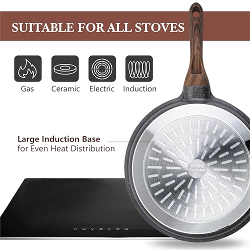 SENSARTE Nonstick Cookware Set 13-Piece, Non Stick Pots and Pans Set with Swiss Granite Coating, Healthy Kitchen Cooking Set, Stay-Cool Handles, PFOA Free