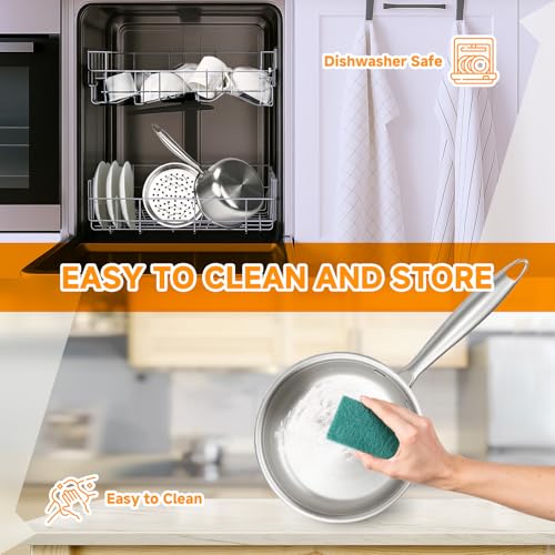 Ohtomber Tri-Ply Steamer for Cooking - Stainless Steel 3 Qt Saucepan with Lid, Medium Kitchen Induction Cooking Pot with Vegetable Food Steamer Basket, Non Stick Sauce Pan with Stay-Cool Handle