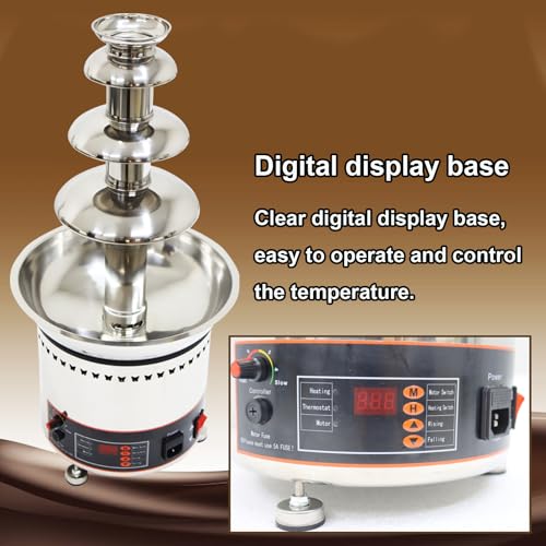 INTBUYING Chocolate Fountain, 4 Tier Electric Chocolate Fountain Machine, Stainless Steel Hot Fountain Machine, 110V for Melting Heating Chocolate, Cheese, Dipping Strawberries, Vegetables