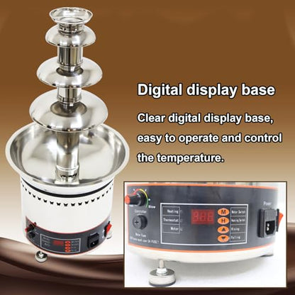 INTBUYING Chocolate Fountain, 4 Tier Electric Chocolate Fountain Machine, Stainless Steel Hot Fountain Machine, 110V for Melting Heating Chocolate, Cheese, Dipping Strawberries, Vegetables