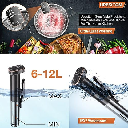 1100W Sous Vide Cooker for Steak & Tender Chicken Sous Vide Machine Ultra-Quiet Immersion Circulator with Precise Touch Control & Digital Timer, Fast Heating, IPX7 Waterproof