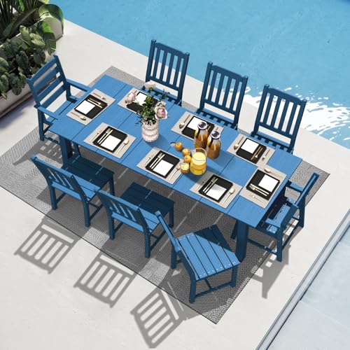 LOUNZY 9 Piece HDPE Patio Dining Set for 8, Outdoor Furniture,Navy