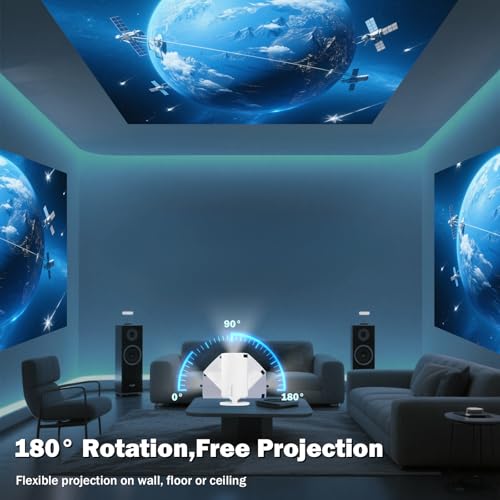 WellSonic Mini Projector Support 1080P, 200 Ansi Outdoor & Home Movie Portable Projector with Wifi6 and 5.0 Bluetooth, Automatic Keystone Correction, 180°Rotatable, Compatible with HDMI USB PC Laptop
