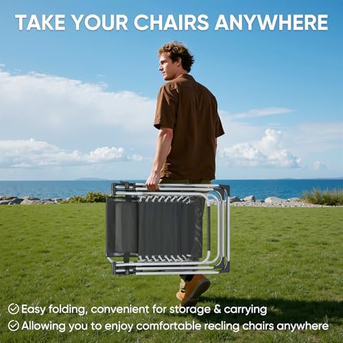 DUMOS Zero Gravity Chair, Reclining Camping Lounge Chair for Outdoor, Reclining Patio Chairs with Cup Holder Trays and Removable Cushion, Folding Recliner for Indoor, Grey