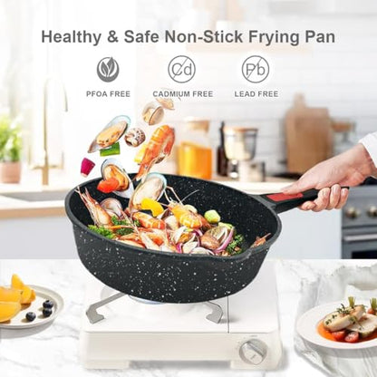 AIKENBBKK 12 Inch Frying Pans Nonstick with Lid, 5 Qt Large Deep Frying Pan Skillet with Cover, Non Stick Cooking Sauté Pan Compatible with All Stovetops, Detachable Handle, Oven Safe, PFOA PFOS Free