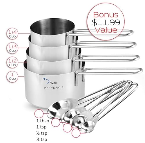 EATEX Stainless Steel Mixing Bowls with Measuring Cups & Spoons Set of 14 - Dishwasher Safe Nesting Mixing Bowl Set for Cooking, Baking & Meal Prep Non-Slip Premium Bowls