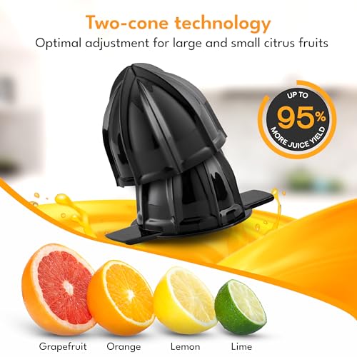 LEBENLANG Orange Juicer Electric - 2 cones & BPA-free I High juice yield & Large Volume I 24oz Lemon Juicer Squeezer I Electric Citrus Juicer Orange Juice Press Juicers Exprimidor De Naranjas Limones