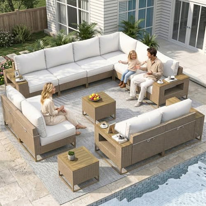 Outdoor Patio Furniture Set, PE Wicker Sectional Sofa with Thick Cushions