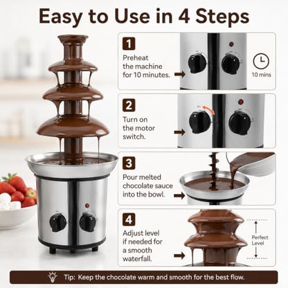 4-Tier Chocolate Fountain Machine, 60.86 oz Stainless Steel Fondue