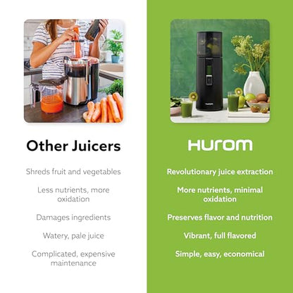 Hurom H400 Cold Press Juicer Machine, Award Winning Masticating Slow Juicer, Easy to Clean, Strainer & Hands Free with Self Feeding, Wide Mouth Hopper, Easy Assembly (Matte Black)