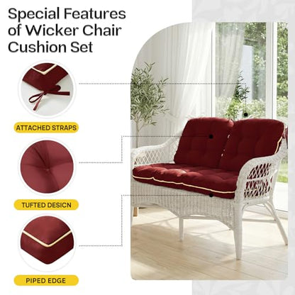 1 MIDDLE ONE Wicker Chair Cushions 3 Pieces Set for Outdoor Furniture, Replacement Patio Wicker Furniture Cushions, 1Pc Loveseat Cushion & 2Pcs Chair Cushions (Burgundy)