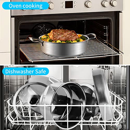 Stainless Steel Pots and Pans Set, 7-Piece Kitchen Cookware Sets with Glass Lids, Stay-Cool Handle, Oven Safe, Works with Induction/Electric and Gas Cooktops, Dishwasher