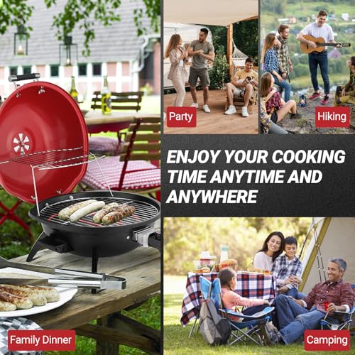 Outvita Outdoor/Indoor Electric Grill, 1600W, Double Layer Design, Red