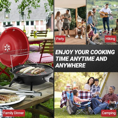 Outvita Outdoor/Indoor Electric Grill, 1600W, Double Layer Design, Red