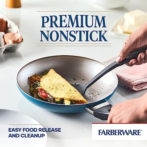 Farberware Dishwasher Safe Aluminum Nonstick Cookware Pots and Pans Set, 15-Piece, Teal