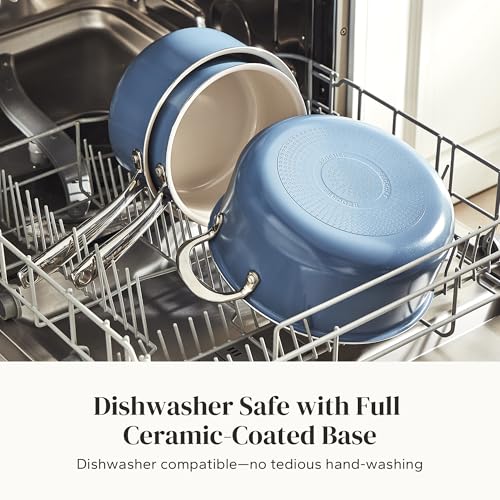 Redchef Ceramic Stock Pots Set 5QT, Sauce Pan with Lids(2.5QT/3.5QT), Induction Cooking Pot Set,Ceramic Pots with Stay Cool Handle, Nonstick Cookware Set, PTFE/PFASFree, Dishwasher/Oven Safe (Blue)