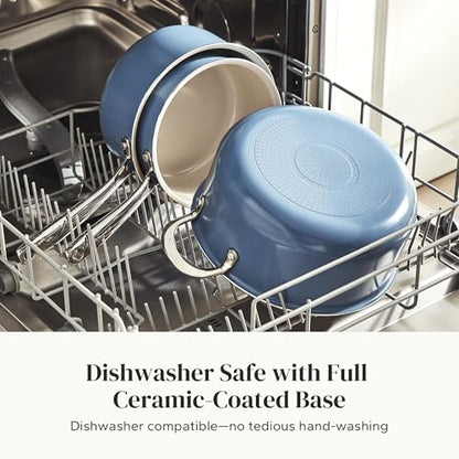 Redchef Ceramic Stock Pots Set 5QT, Sauce Pan with Lids(2.5QT/3.5QT), Induction Cooking Pot Set,Ceramic Pots with Stay Cool Handle, Nonstick Cookware Set, PTFE/PFASFree, Dishwasher/Oven Safe (Blue)