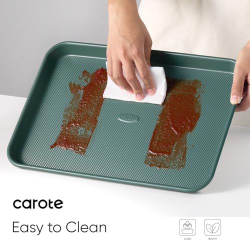 CAROTE 3-Piece Baking Pan Set - Bakeware Set, Baking Sheet Set Including 13 Inch 15 Inch 17 Inch Sheet Pan, Cookie Sheet for Baking, Deep Olive Green
