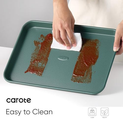 CAROTE 3-Piece Baking Pan Set - Bakeware Set, Baking Sheet Set Including 13 Inch 15 Inch 17 Inch Sheet Pan, Cookie Sheet for Baking, Deep Olive Green