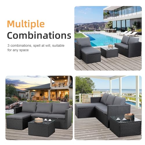 Shintenchi 4 Pieces Patio Furniture Sets, Outdoor Sofa Patio Sectional Sets All Weather, 2-in-1 Wicker Rattan Seating Sofa Couch with Cushions & Coffee Table for Yard, Garden, Porch, Poolside (Gray)